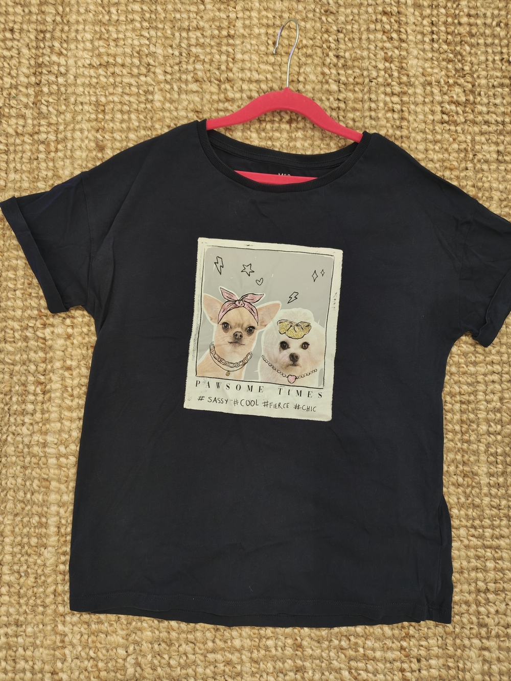 Marks & Spencer Navy Blue Tee with Cute Dog Graphic